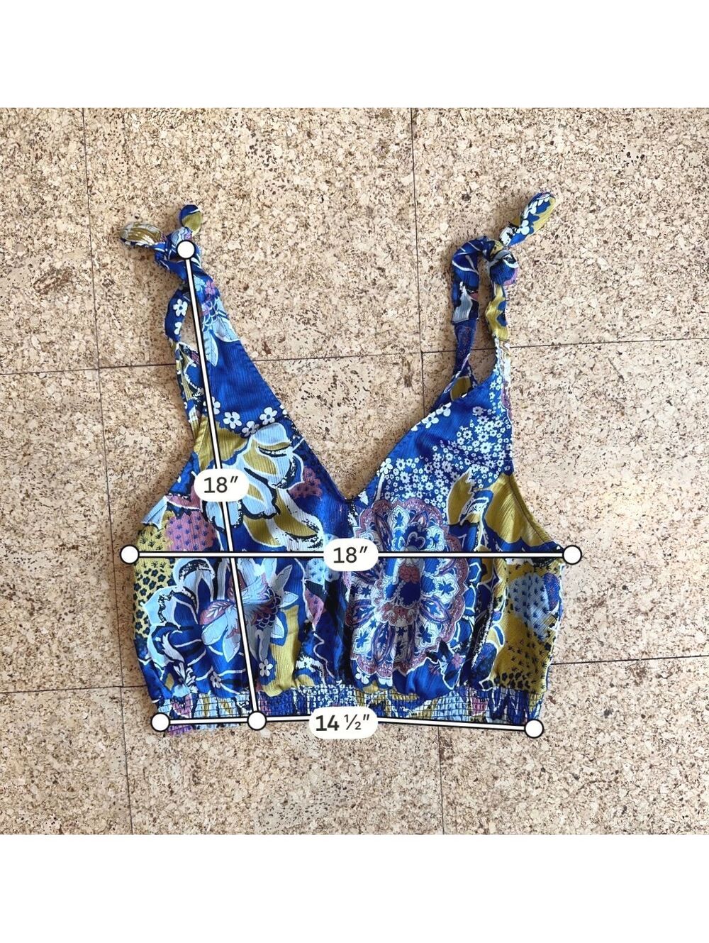 Free People Intimately Weekend In Montauk Crop Tank Top MEDIUM Blue Floral Tie - Picture 3 of 6